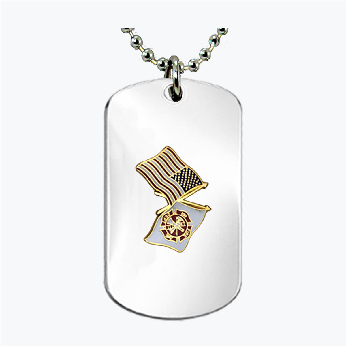 Firefighter Fire Department Flag and US Flag Dog Tag